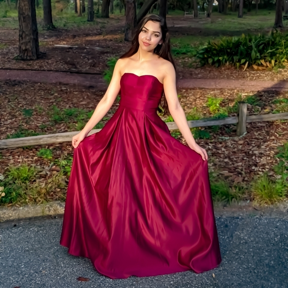 NWT Crimson Strapless Prom Dress | Ball Gown - Picture 3 of 9